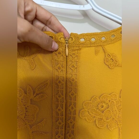 Altar’d State Tabatha Mustard Yellow Golden Long Sleeve Lace Mini Dress - Picture 8 of 9